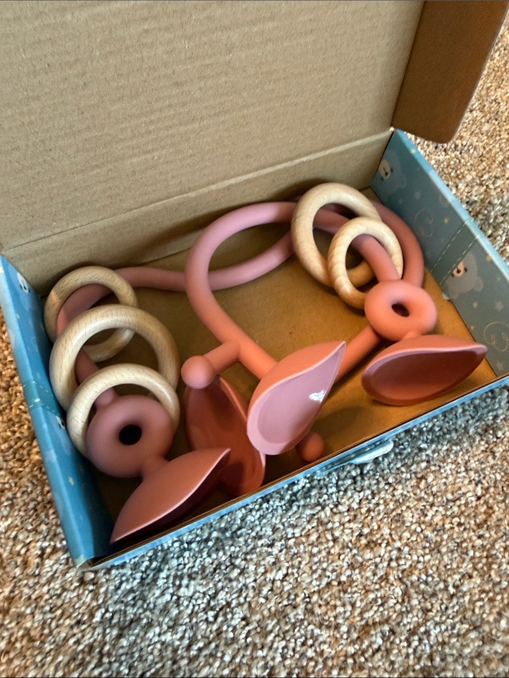 New in box! Silicone & Wood Baby Teething Toy Set - Pink